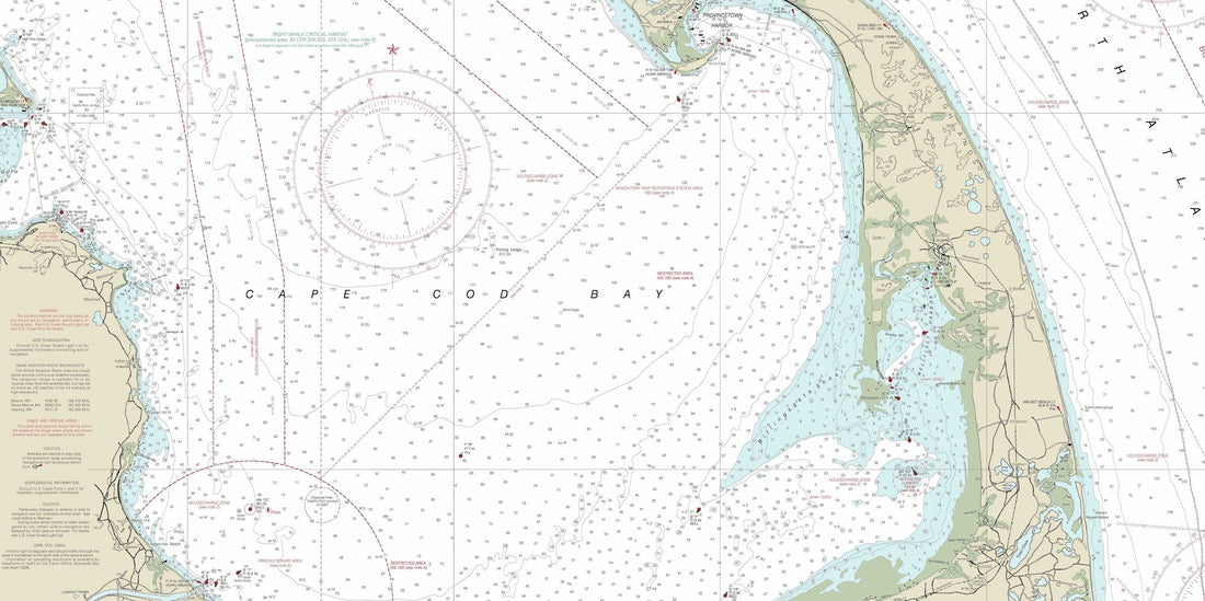 A portion of a nautical chart featuring Cape Cod, NOAA chart 13246